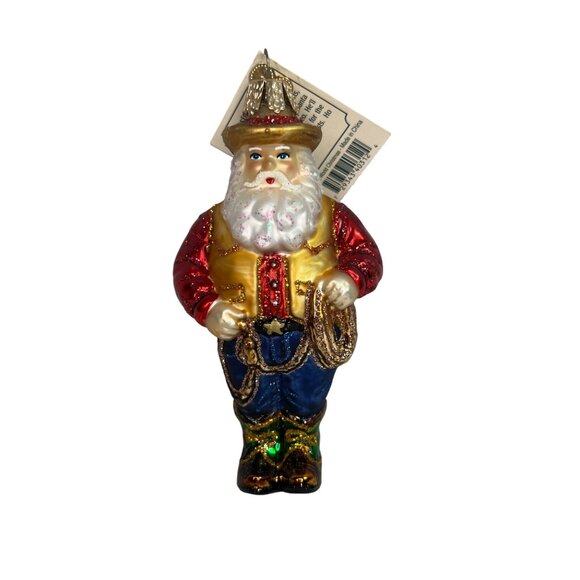 Western Santa NWT Blown Glass Ornament By Old World Christmas Lasso Cowboy - Picture 1 of 9